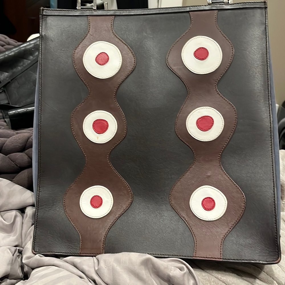 Craft made east west tote - multi color leather and suede